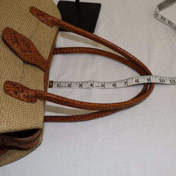 Eric Javits Women's Straw Rafia Shoulder Bag East West Design Croc Embossed Tan - Picture 9 of 13
